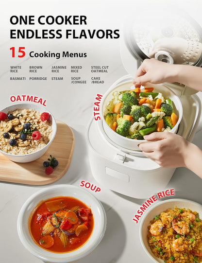 TOSHIBA Rice Cooker 5.5 Cup Uncooked – LED Display with 15 Cooking Functions, 3D Heating Technology, 24-Hr Delay Timer and Auto Keep Warm, Ceramic Inner Pot | White