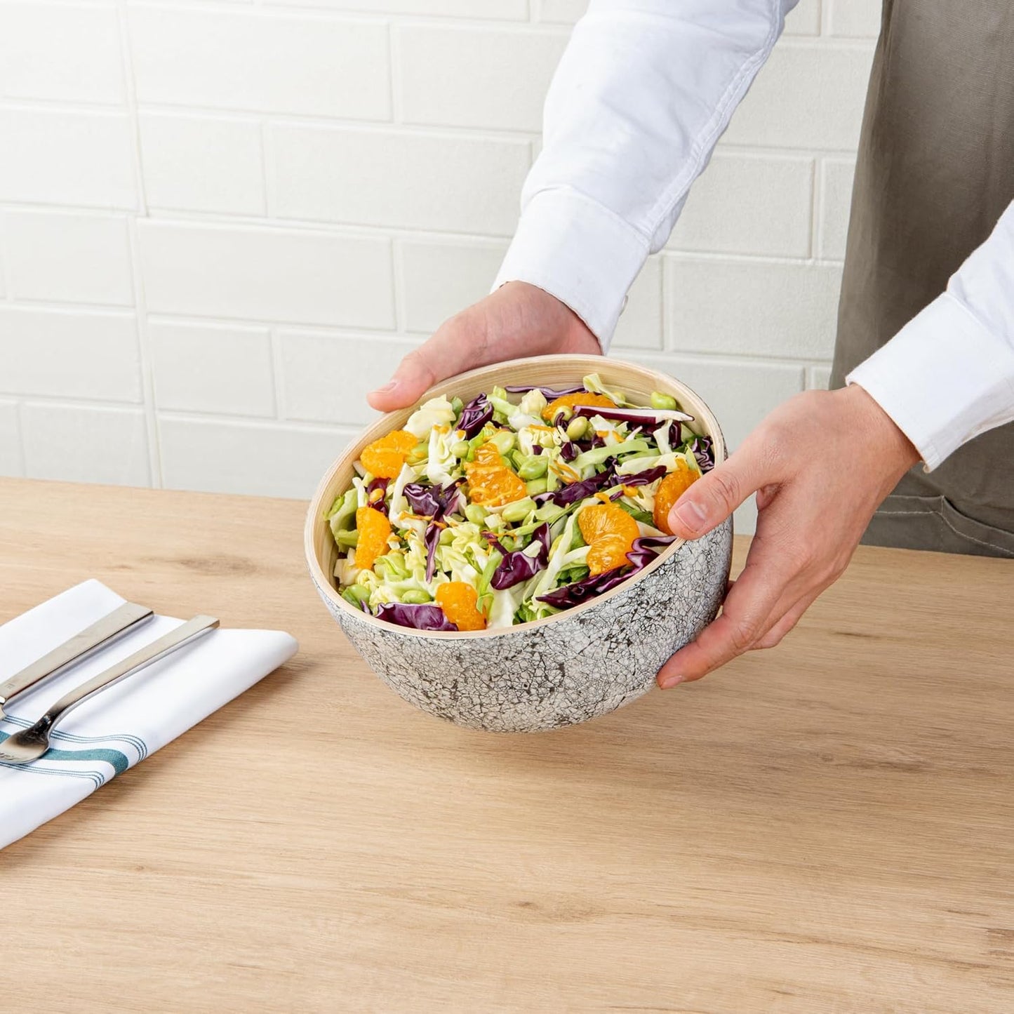 Restaurantware-Bambuddha 51 Ounce Extra Large Salad Bowl, 1 Heavy-Duty Round Salad Bowl - Sustainable, Reusable, Blue Bamboo Serving Dish, for Serving Salads, Fruits, and Appetizers