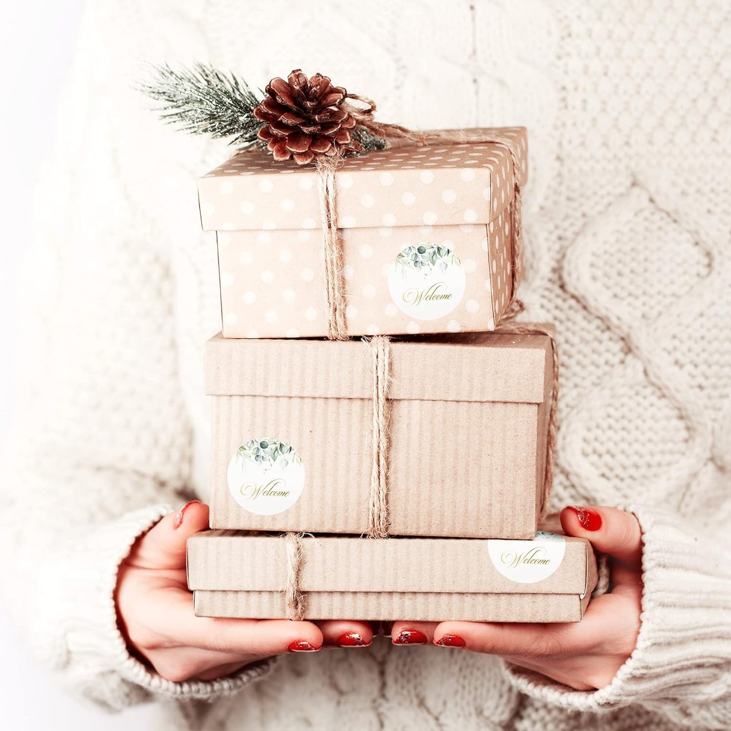 Mobiusea Creation Welcome Stickers | 2 inch | Gold Foil | 60pcs Waterproof Greenery Welcome Bag Stickers for Wedding, Bridal Shower, Birthday, Baby Shower, Party Gift Bags