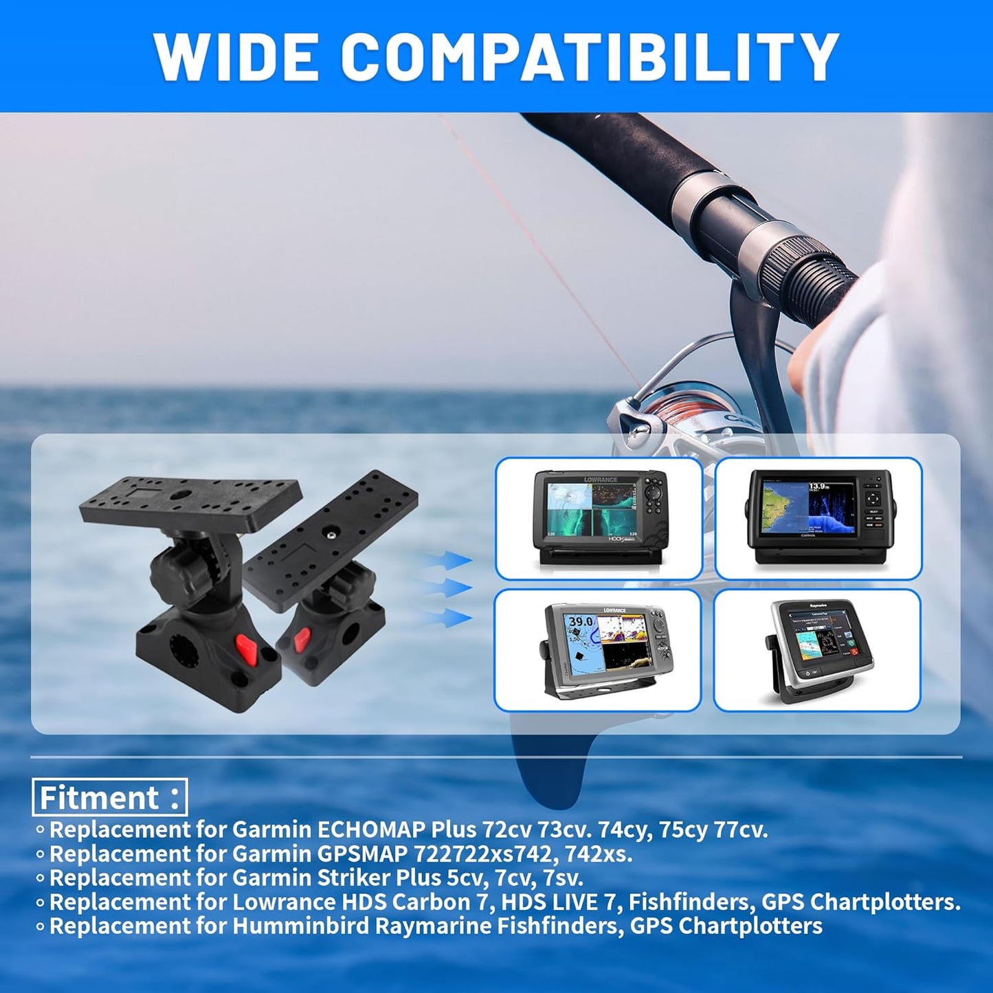 Xproutdoor Fish Finder Mounts for Boat, 360° Adjustable Fish Finder Mounting Brackets, Depth Finders Mount, Universal Marine Electronics Mounting Plate for Boat, Canoe, Kayak