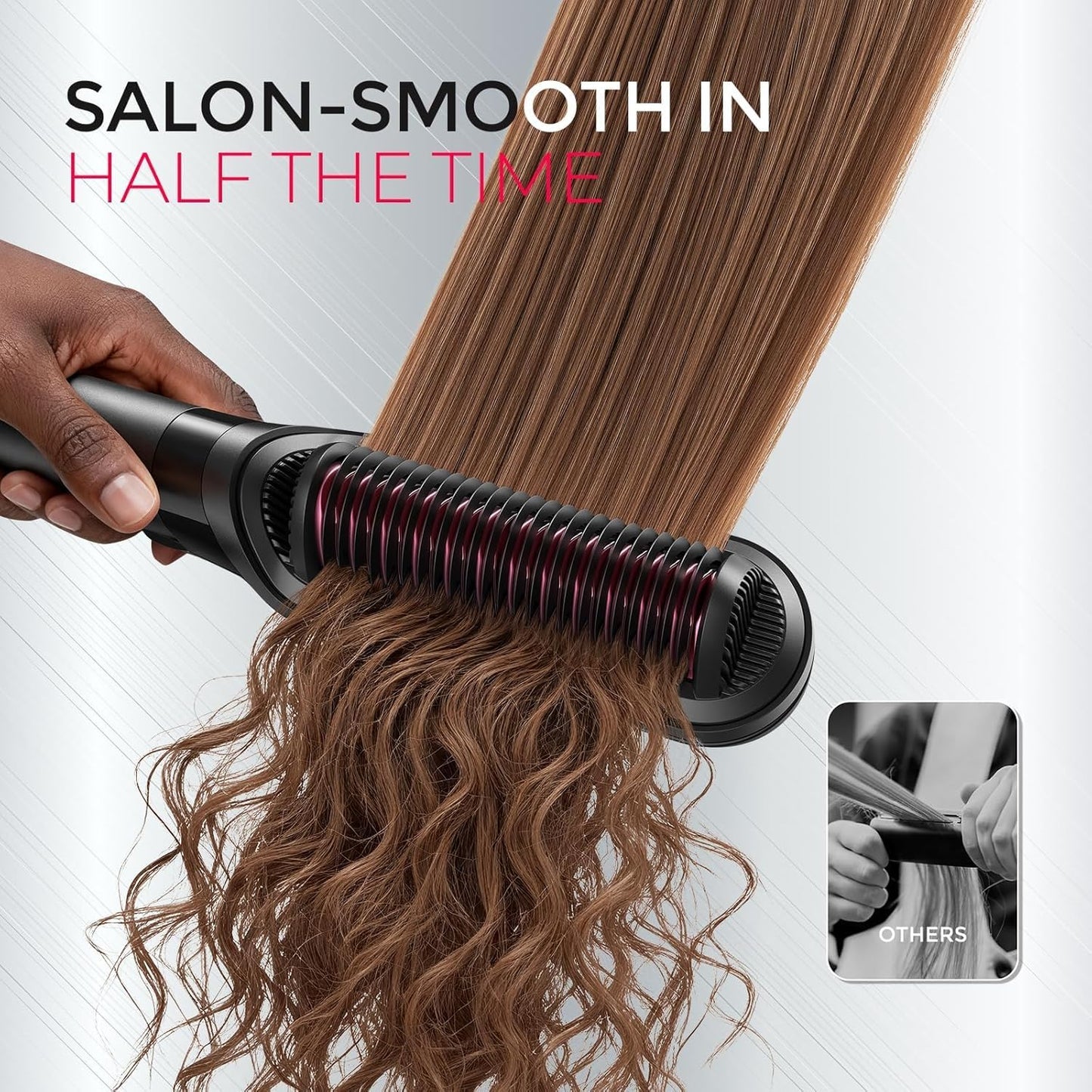 TYMO Flat Iron Hair Straightener Brush 2 in 1, 200M Ions Hair Straighteners for Women, Ceramic Dual Voltage Straightening Hot Comb for Anti-Frizz Straights, Waves, Curls, Less Heat Damage, Black