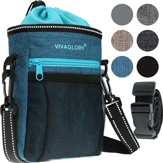 VIVAGLORY Dog Training Treat Pouch, 4Ways to Wear Dog Treat Bags, Built in Dog Waste Bag Dispenser Treats Training Bags with Reflective Adjustable Shoulder Strap, Heather Blue