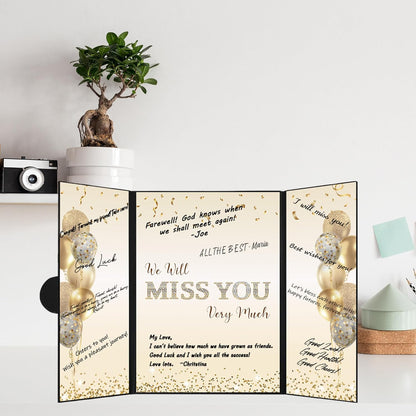 DARUNAXY Black Gold Farewell Party Decorations, We Will Miss You Very Much Alternative Signature Guest Book for Men Women Going Away Gifts Signing Card Board for Retirement Graduation Party Supplies - PuriLite