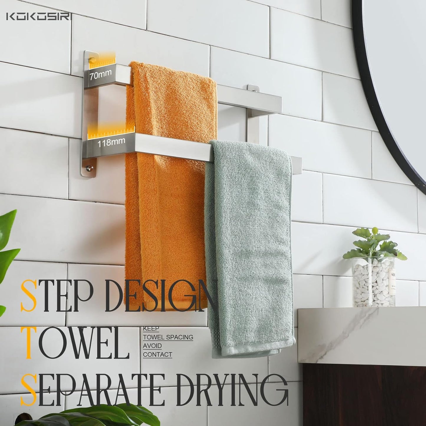 KOKOSIRI Towel Bars Black Bath Towel Holders 20 Inches Bathroom 2-Tiers Ladder Towel Rails Wall Mounted Towels Shelves Rack Stainless Steel, B5008BK-L20