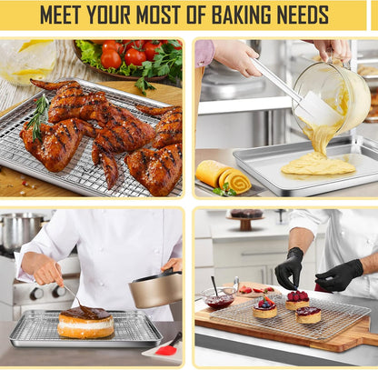 17.5 Inch Baking Sheet Pan with Rack Set, Joyfair Stainless Steel Half Size Oven Cookie Sheet Tray with Cooling Rack, Non-Toxic & Heavy Duty, Mirror Finishes &Easy Cleaning - (1 Pan + 1 Rack)