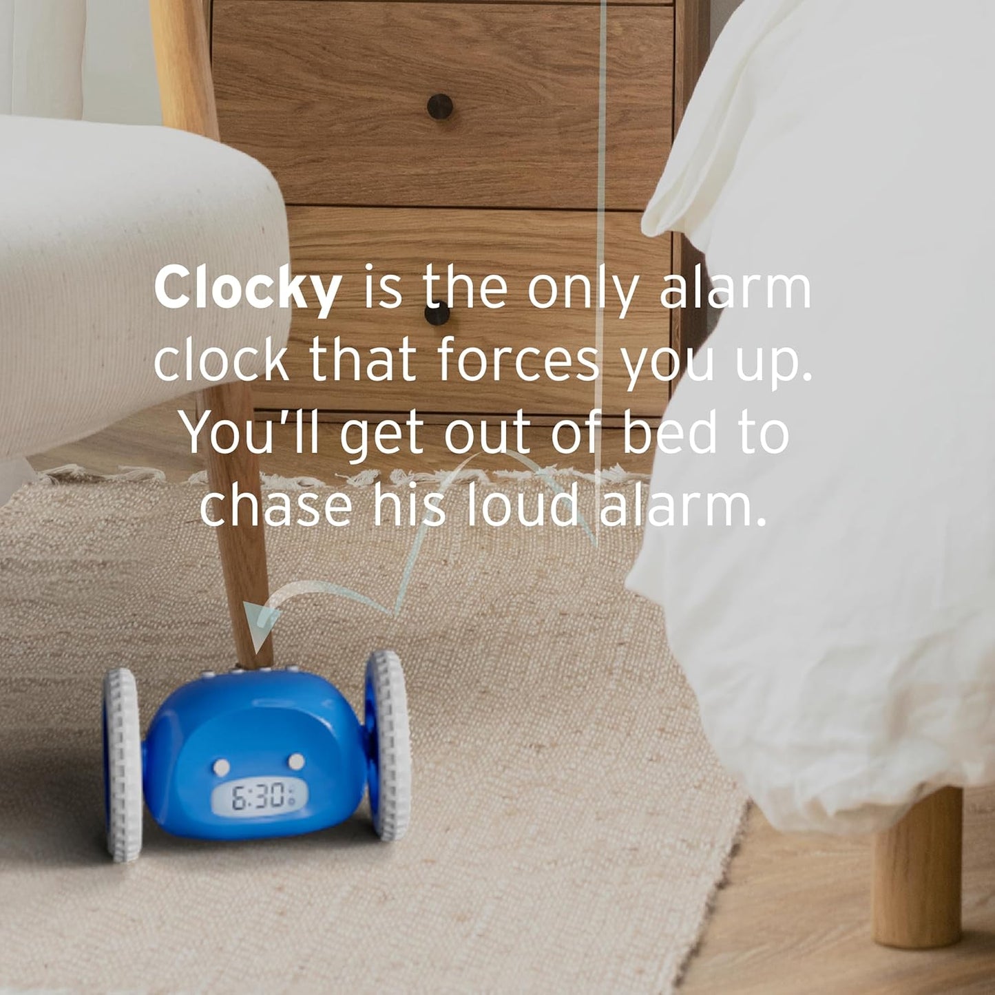 CLOCKY Extra Super Loud Alarm Clock for Heavy Sleepers Adults Kids Teens Bedroom, Move Jump Roll Run Away Easy to Set Smart Digital Alarm Clock Funny Gag Gift (Chrome)