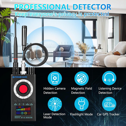 FOWARD GAUSS Hidden Camera Detector Anti-Spy Detector Portable Listening Device Detector Camera Finder Professional Privacy Protector - PuriLite