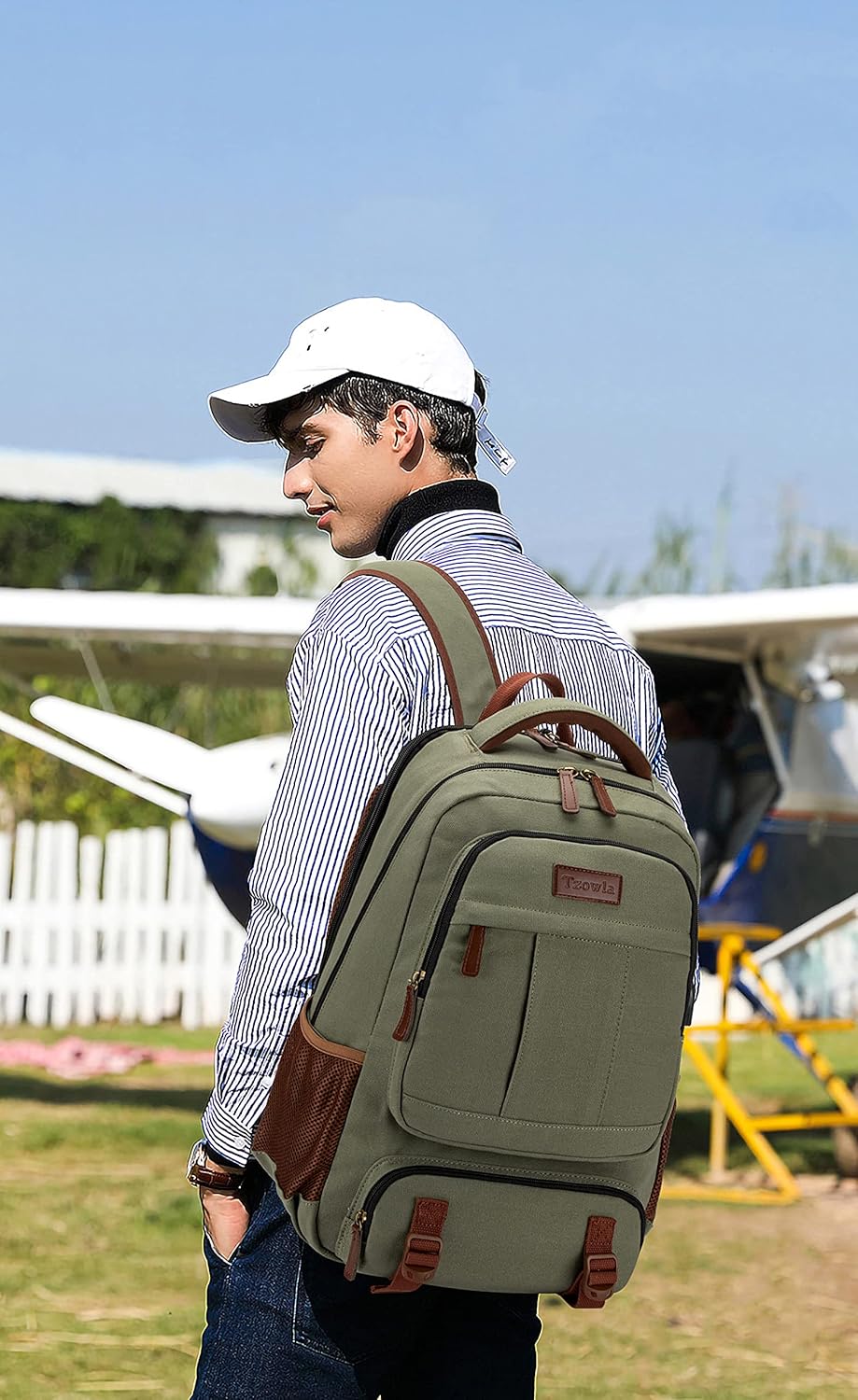 Tzowla Canvas Laptop Backpack Men,Bag for Women,School Travel College Work Rucksack Fits 15.6 Inch Laptop,Bookbag with USB Charging Port,Dark Grey