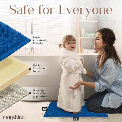 Soft Plush Chenille Bathroom Rug, Absorbent Microfiber Bath Mat, Machine Washable, Non-Slip Grip, Quick-Dry, Thick Shag Carpet Great for Bath, Shower Floor, Bedroom, or Door Mat (Beige, 17x24)