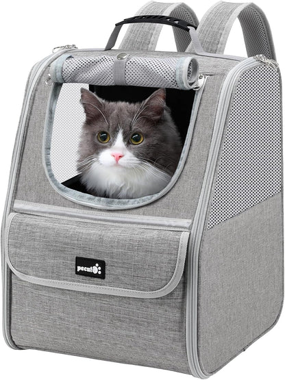 Pecute Expandable Cat Backpack Carrier, Small Dog Backpack Carrier, Pet Backpack Carriers for Cats Dogs Puppy Kitten, Cat Carriers Bag Carrying for Travel Hiking Bike Riding Walking Outdoor,Grey