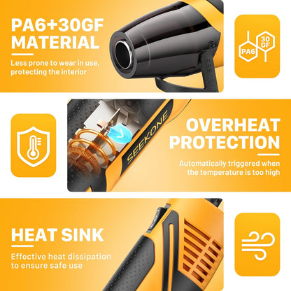 SEEKONE Mini Heat Gun, 350W 2-Temp Settings 260℃& 450℃（500℉ & 842℉） Fast Heat Hot Air Gun Tool with Reflector Nozzle and 4.9Ft Long Cable Overheat Protection for Crafting, Vinyl Wrap and Shrink Tubing