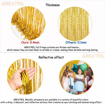 GREATRIL Iridescent Party Tinsel Fringe Backdrop Decorations - Holographic Foil Streamers Curtain for Mermaid/Under The Sea/Frozen/Ocean/Disco/Birthday Themed 3.2ft x 6.5ft - 2 PCS