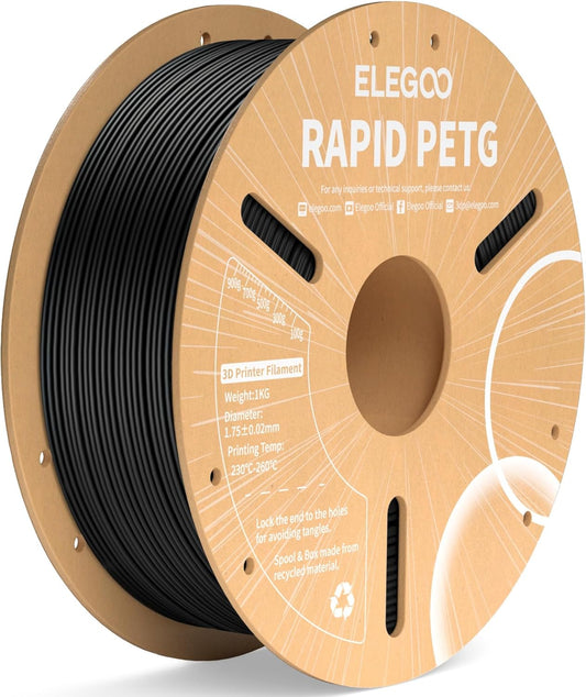 ELEGOO Rapid PETG Filament 1.75mm Black 1KG, 3D Printer Filament Max 600 mm/s High Speed Printing, Dimensional Accuracy +/- 0.02 mm Fit Most FDM Printer 1kg Cardboard Spool