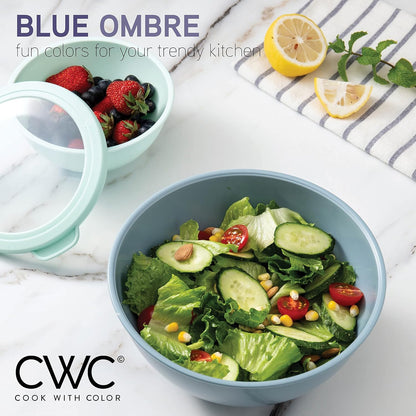 COOK WITH COLOR Mixing Bowls with TPR Lids - 12 Piece Plastic Nesting Bowls Set Includes 6 Prep Bowls and 6 Lids, Microwave Safe Mixing Bowl Set (Mint)