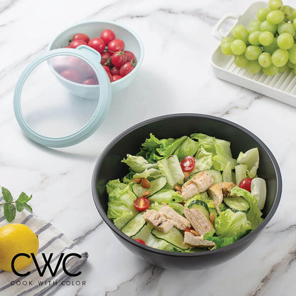 COOK WITH COLOR Mixing Bowls with TPR Lids - 12 Piece Plastic Nesting Bowls Set Includes 6 Prep Bowls and 6 Lids, Microwave Safe Mixing Bowl Set (Mint)