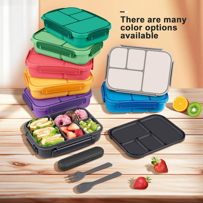 Amathley Lunch Box Kids,Bento Box Adult Lunch Box,Leakproof Lunch Containers for Adults/Kids/Toddler,1200ML-4 Compartments bento Lunch box with Utensil,Microwave & Dishwasher Safe(Dark Gray)