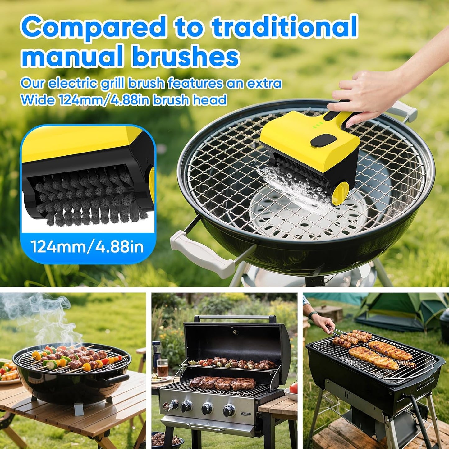 2 in 1 Electric Grill Brush, Cordless Electric Grill Cleaner for Outdoor Grill, 360° Rotating Cleaner Brush Head, Rechargeable Heavy Duty BBQ Grill Brush, IPX7 Waterproof