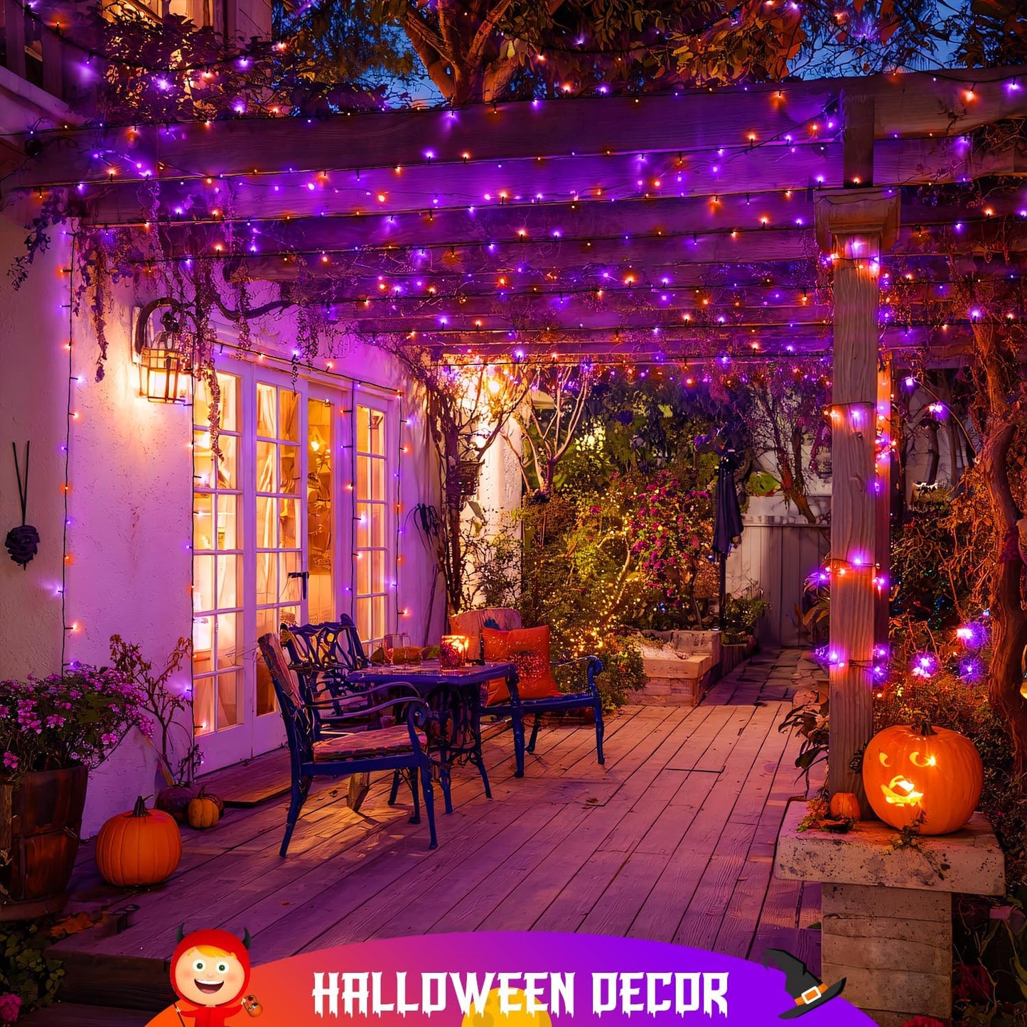 JMEXSUSS 2 Pack 75.5ft Orange Solar Christmas Lights, Total 400 LED Solar String Lights Outdoor Waterproof, 8 Modes Orange Halloween Lights for Tree Patio Garden Thanksgiving Halloween Decorations