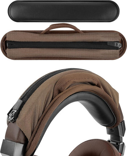 Geekria Hook and Loop Headband Cover + Pad Set, Protector with Zipper Closure Compatible with Medium Sized Headphones, Easy DIY Installation (Protein Leather/Black)