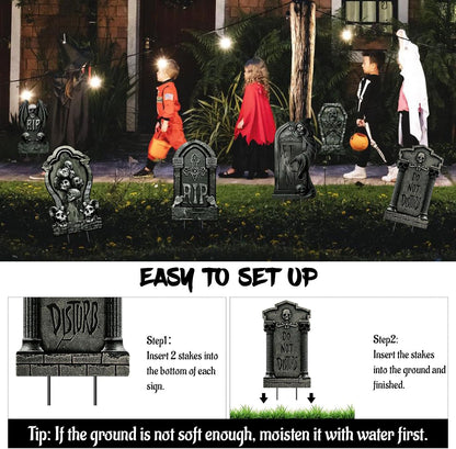 6 PCS 16.9" x9.8" Halloween Yard Signs Tombstones Outdoor Decorations