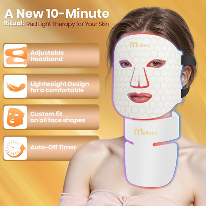 Led Mask Spectrum Mask and Neck Red Light for Face Set, 850nm and Red Light 630nm, 460nm 530nm 4 Gears Energy Adjustment, White