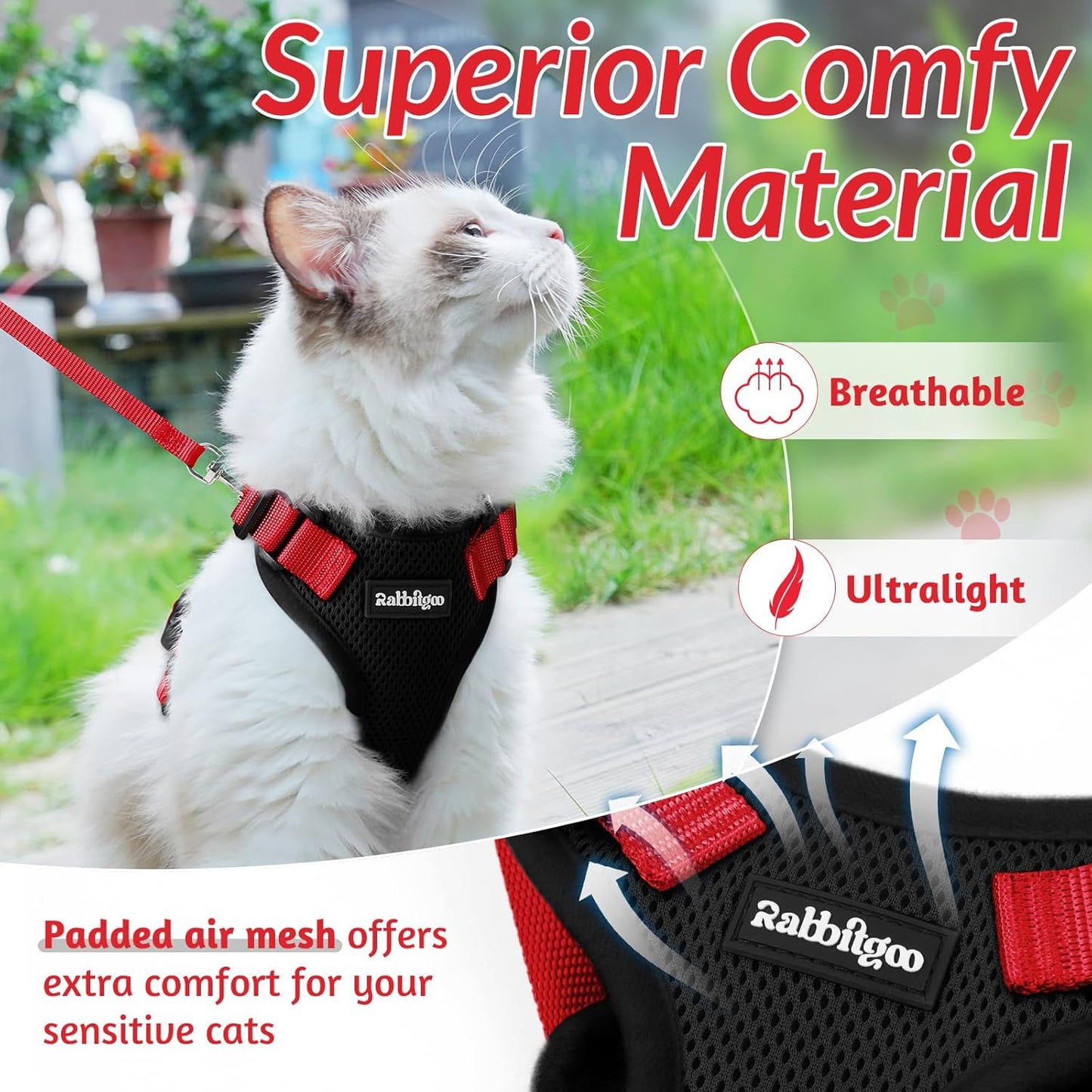rabbitgoo Cat Harness and Leash for Walking, Escape Proof Soft Adjustable Vest Harnesses for Small Medium Cats, Easy Control Breathable Reflective Strips Jacket, XS, Black