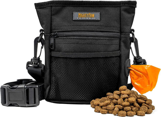 Mighty Paw Dog Treat Pouch 2.0 | Pet Training Hands-Free Snack Bag w/Strap. Holds 2 Cups Kibble, Poop Bags, Phone & Keys. Magnetic Clasp & Waist Belt Clip. Includes 1 Roll of Poop Bags