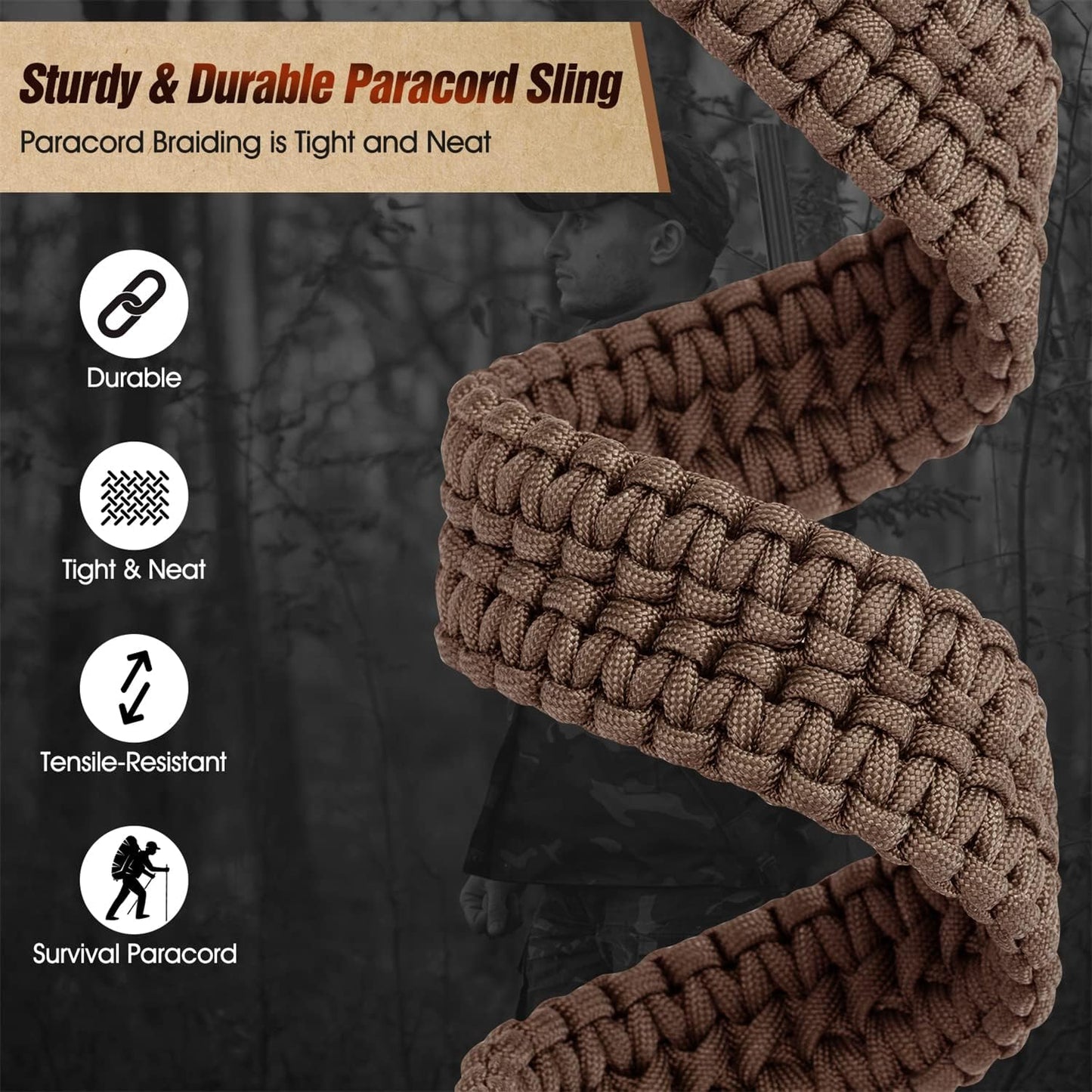 VVAAGG Two-Point Sling with Swivel, Non-Slip Paracord Sling with Adjustable Length Strap