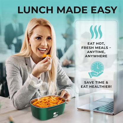 FORABEST Electric Lunch Box Food Heater 80W 1.5L Stainless Steel Heated Lunch Box for Men & Women, Universal 12/24/110/220V Self Heating Lunch Box for Car, Truck & Work, Portable Food Warmer lunch box