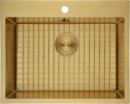 Yutong 16" x 20" Top-Mount/Drop in SS304 Stainless Steel Kitchen Black Sink Single Bowl Without Grid