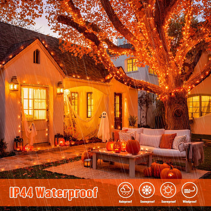 JMEXSUSS 2 Pack 75.5ft Orange Solar Christmas Lights, Total 400 LED Solar String Lights Outdoor Waterproof, 8 Modes Orange Halloween Lights for Tree Patio Garden Thanksgiving Halloween Decorations