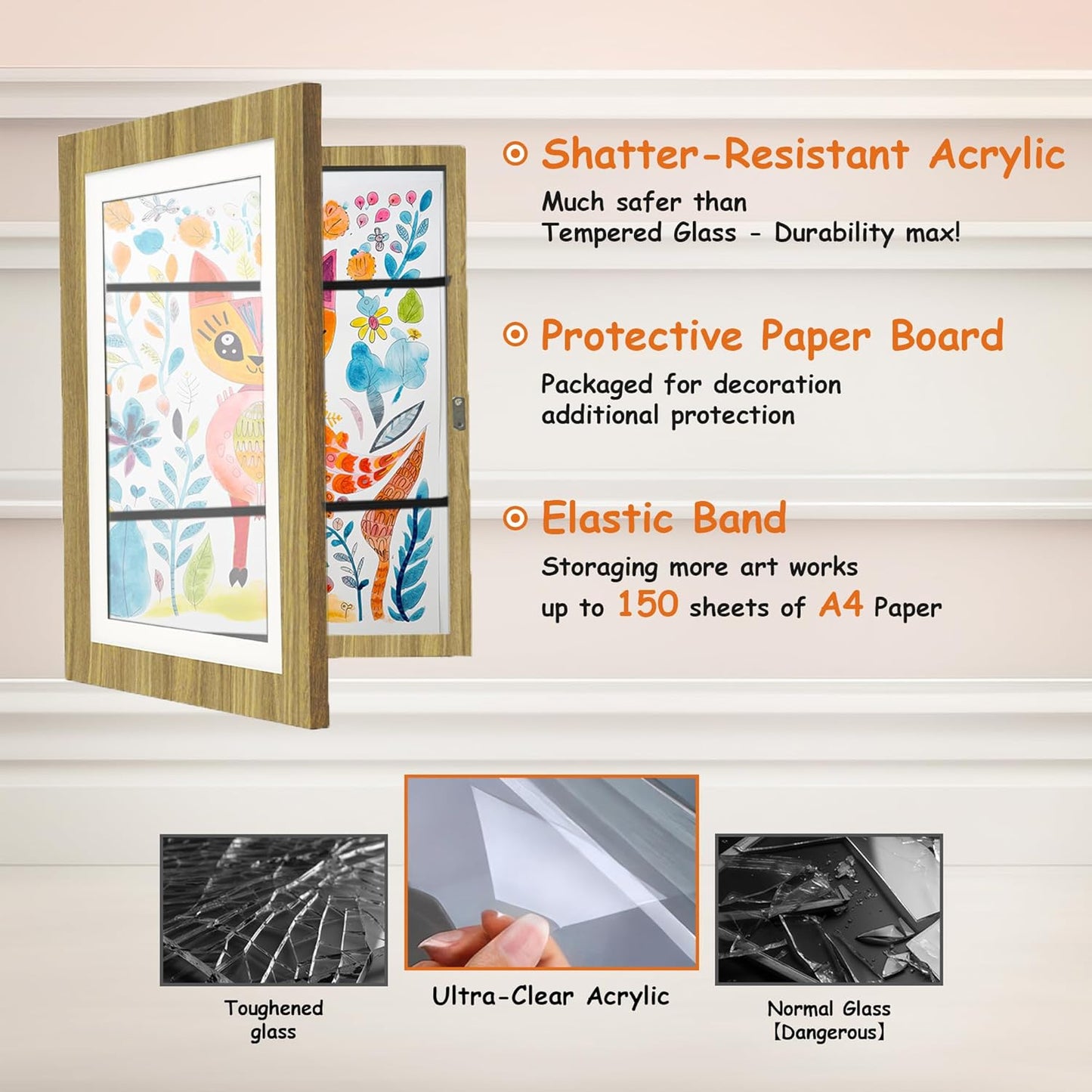 [2-Pack] Kids Artwork Frames Changeable, 8.5 x 11-IN Frames for Kids Artwork, Front Opening Picture Frames, Home Decor, Up to 150 Pcs of Child Art Frame, Craft Storage, Hanging Wall Décor