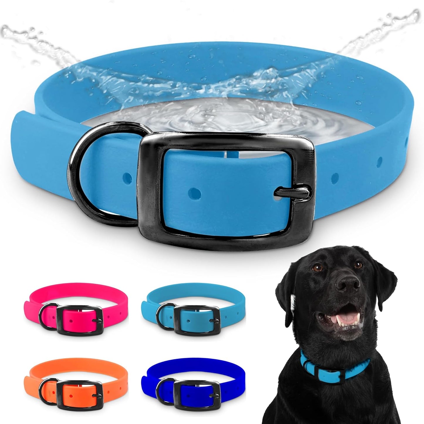 Regal Dog Products Large Pink Waterproof Hunting Dog Collar with Heavy Duty Black Hardware Buckle & D Ring | Custom Fit Vinyl-Coated Webbing Water Resistant Collar for Small, Medium & Large Dogs