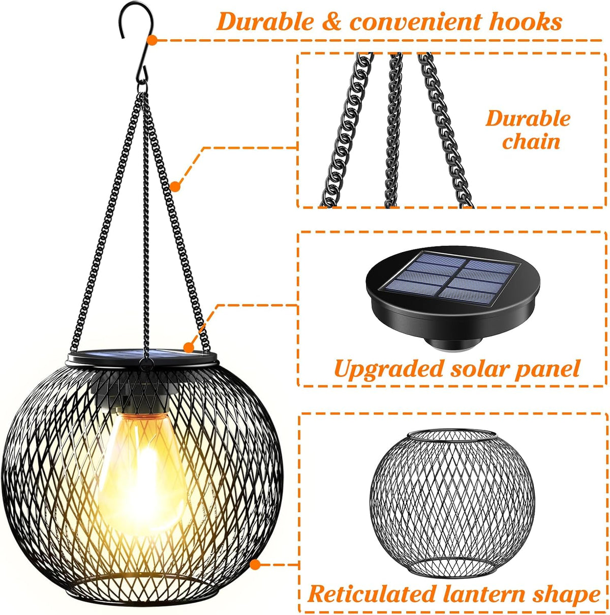 Solar Lanterns Outdoor,Hanging Metal Lanterns,4 Pack,Black Solar Lights Outdoor Waterproof Decorative Hanging Lanterns Christmas Halloween Lights for Yard Garden Patio Pathway Tree