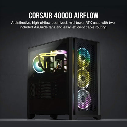 CORSAIR 3000D Airflow Mid-Tower PC Case – 2X SP120 Elite Fans – Four-Slot GPU Support – Fits up to 8X 120mm Fans – High-Airflow Design – Black