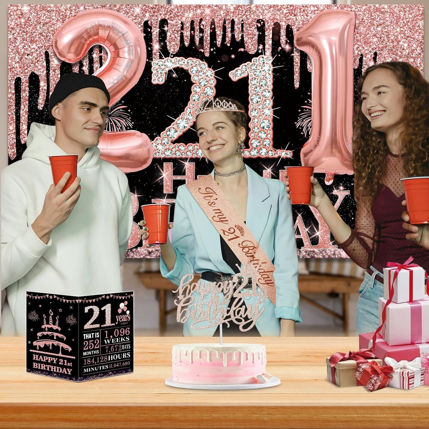 40th Birthday Decorations for Women,32pcs 40th Birthday Party Decorations,Including Backdrop, Crown,Sash,banner, Hanging Swirl,Cake Topper,balloons,Paper Fans,Anniversary Card and paper fans