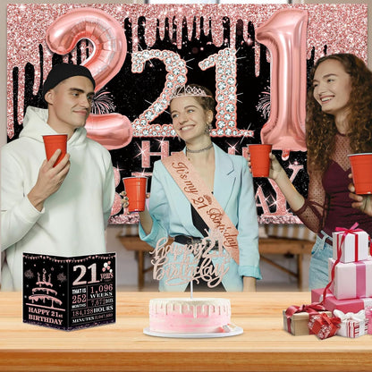 40th Birthday Decorations for Women,32pcs 40th Birthday Party Decorations,Including Backdrop, Crown,Sash,banner, Hanging Swirl,Cake Topper,balloons,Paper Fans,Anniversary Card and paper fans