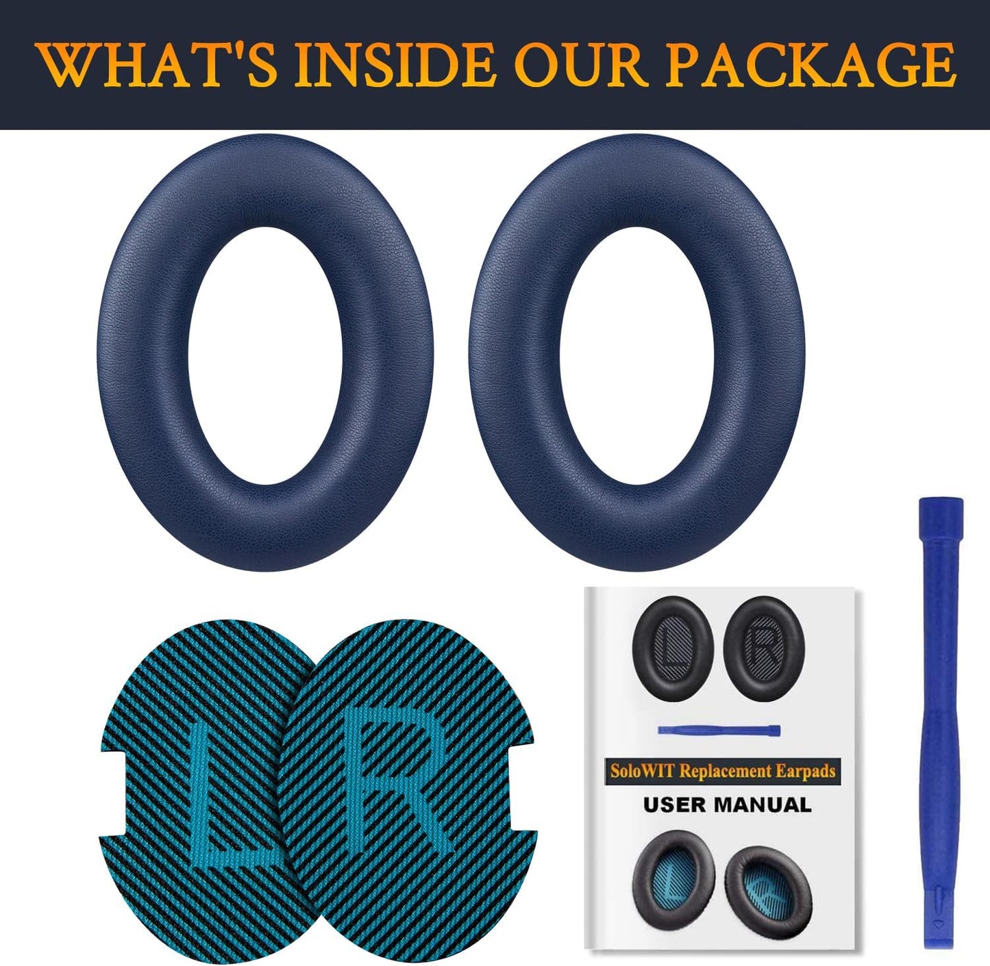 SoloWIT Earpads Cushions for Bose Headphones, Replacement Ear Pads for Bose QuietComfort 15 QC15 QC25 QC2 QC35/Ae2 Ae2i Ae2w/SoundTrue & SoundLink Around-Ear Series - QC25 PL Black&Blue