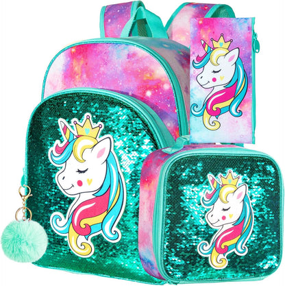 3pcs Backpack for Boys and Girls, 16” Kids Kindergarten Bookbag with Lunch Box, Cute Elementary Backpacks for Boy Girl