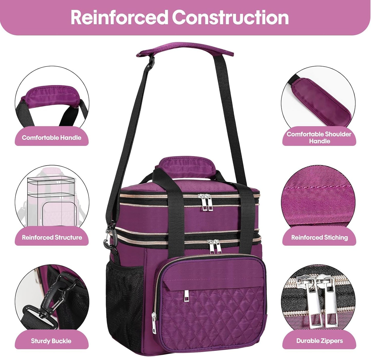 Expandable Large Lunch Bag, Double Deck Insulated Lunch Box Leakproof Durable Soft Cooler Bag for Men Women Adults Work Construction Beach Picnic Daytrip,16L,Black, GLENKEY