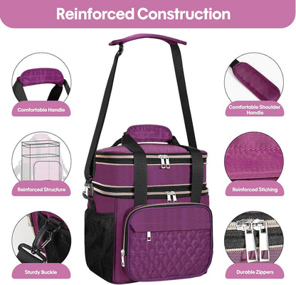 Expandable Large Lunch Bag, Double Deck Insulated Lunch Box Leakproof Durable Soft Cooler Bag for Men Women Adults Work Construction Beach Picnic Daytrip,16L,Black, GLENKEY