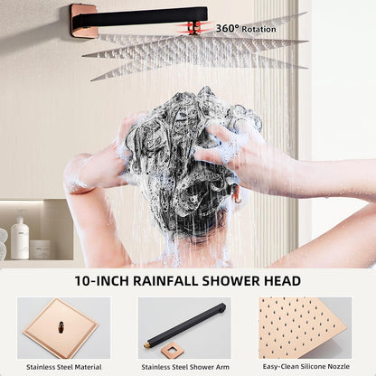 LCEVCGK Shower Faucet Set Complete Matte Black Shower System with 8 inch Square Rainfall Shower Head 3-Function Handheld Shower Waterfall Bathtub Spout Rain Shower Combo Set Bathroom Wall Mounted