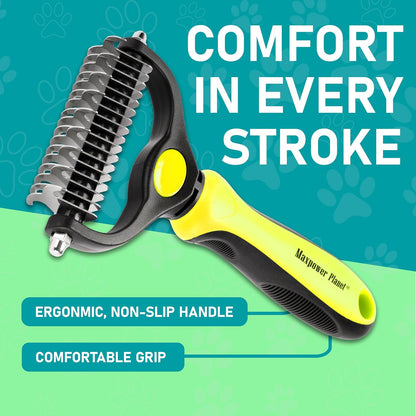 Maxpower Planet Pet Grooming Brush - Double Sided Shedding, Dematting - Undercoat Rake for Dogs - Dog Grooming Brush - Deshedding Brush for Dogs - Dog Brush, Cat Brush, Reduce Shedding by 95%, Black