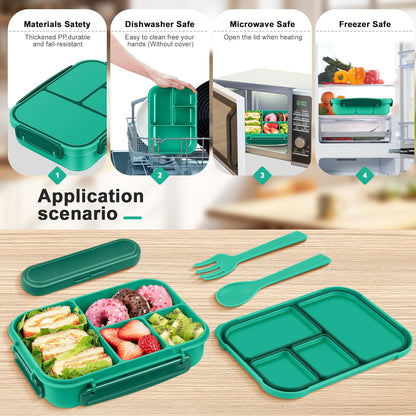 Amathley Lunch Box Kids,Bento Box Adult Lunch Box,Leakproof Lunch Containers for Adults/Kids/Toddler,1200ML-4 Compartments bento Lunch box with Utensil,Microwave & Dishwasher Safe(Dark Gray)