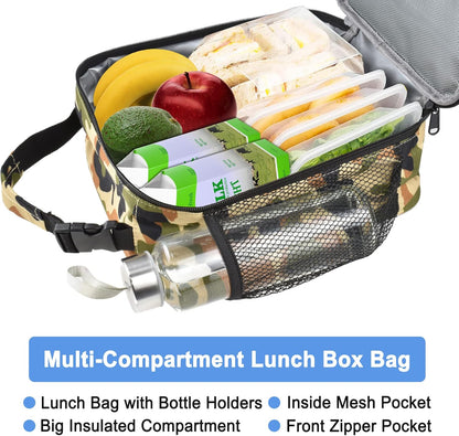 Insulated Lunch Bag, Leakproof Portable Lunch Box for Women Men Boys Girls, Large Capacity Cooler Bag with Handle and Bottle Pocket for Office School Camping Hiking Outdoor Beach Picnic (Black)