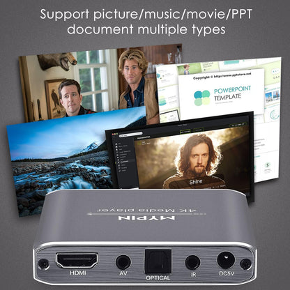 4K Media Player with Remote Control,Digital MP4 Player for 8TB HDD/USB Drive/TF Card/H.265 MP4 PPT MKV AVI Support HDMI/AV/Optical Out and USB Mouse/Keyboard-HDMI up to 7.1 Surround Sound…