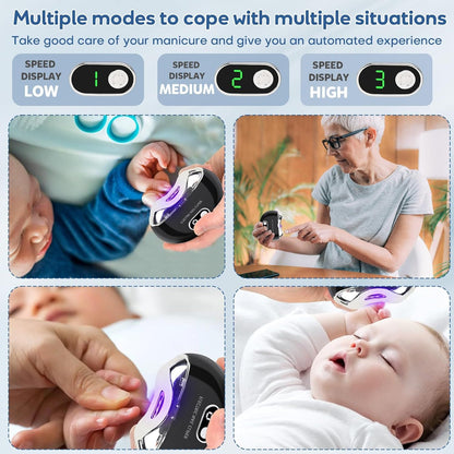 Automatic Electric Nail Clipper,with LCD Digital Display, Safety Baby Fingernail Nail Clipper, 3-Speeds Levels and Nail Clip Storage, USB Rechargeable Suitable for Babies,Children (Black)