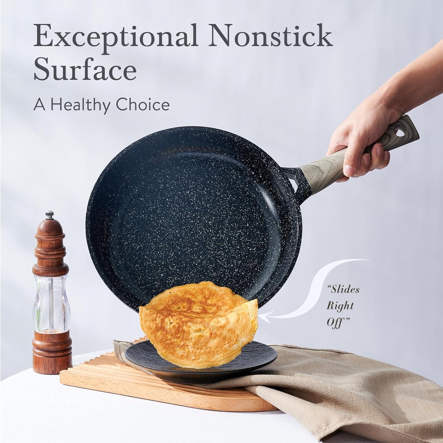 Ceramic Cookware Set 22 Piece Nonstick Pots and Pans Set Non Stick Kitchen Cooking Sets 8" Frying Pans with Lid,Black Granite Non-Toxic Induction Kitchen Cookware w/Glass Lids PFOS/PFOA-Free