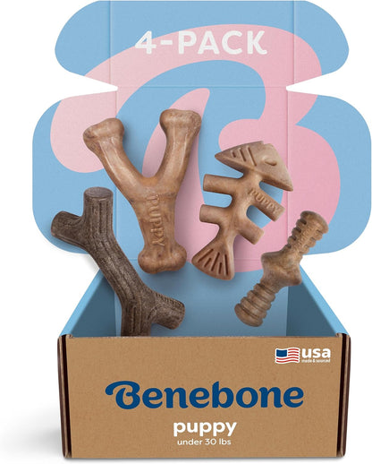 Benebone 4-Pack Durable Dog Chew Toys for Aggressive Chewers, Real Flavors, Made in USA, Medium
