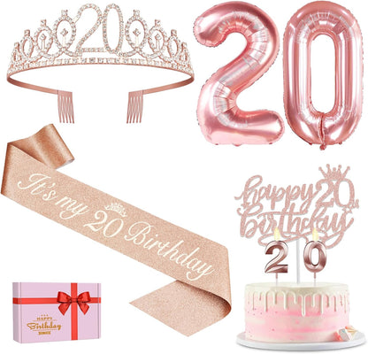 65th Birthday Decorations for Women, Including 65th Birthday Sash and Crown, Cake Topper and Candles, Number Balloons Rose Gold, 65 Year Old Gifts for Women
